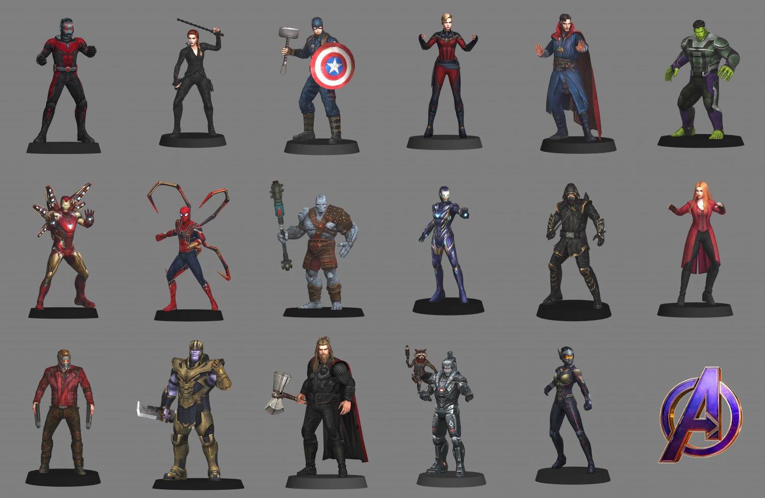 Avengers endgame - pack x17 characters to print 3D Model .c4d .max .obj .3ds .fbx .stl .blend 