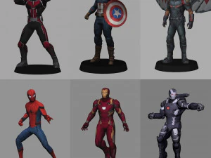 キャプテン・アメリカ シビル・ウォー・パック x 12 キャラクター ローポリ 3Dモデル