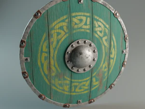 escudo vikingo remachado high-poly e low-poly Modelo 3D