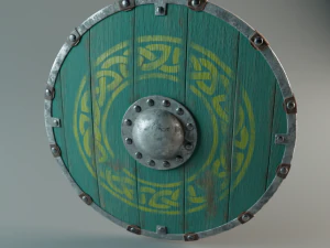 escudo vikingo remachado high-poly e low-poly Modelo 3D
