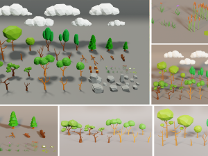 forest lowpoly pack trees grass and rocks Modelo 3D