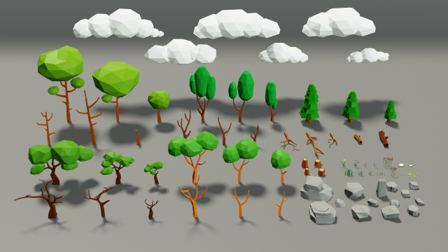 forest lowpoly pack trees grass and rocks Modelo 3D .c4d .max .obj .3ds .fbx .stl .blend 