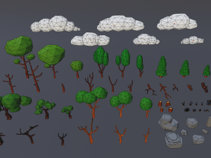 forest lowpoly pack trees grass and rocks Modelo 3D