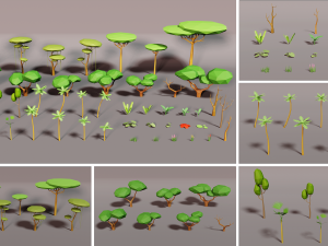 forest lowpoly pack trees grass and rocks Modelo 3D