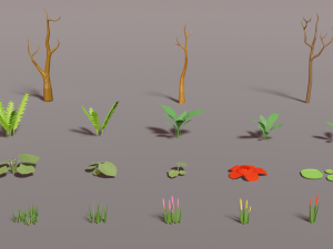 forest lowpoly pack trees grass and rocks Modelo 3D