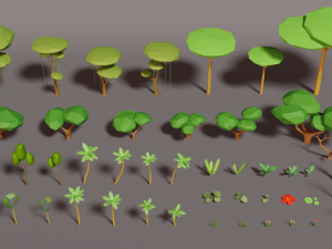 forest lowpoly pack trees grass and rocks Modelo 3D
