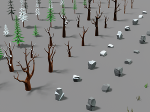 forest lowpoly pack trees grass and rocks Modelo 3D