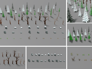 forest lowpoly pack trees grass and rocks Modelo 3D