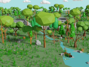forest lowpoly pack trees grass and rocks Modelo 3D