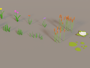 forest lowpoly pack trees grass and rocks Modelo 3D