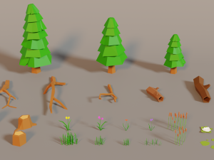 forest lowpoly pack trees grass and rocks Modelo 3D
