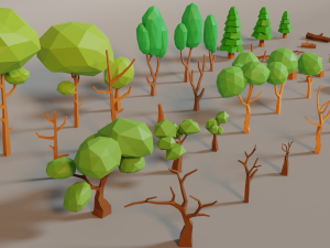 forest lowpoly pack trees grass and rocks Modelo 3D