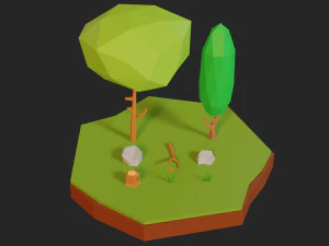 나무 잔디와 바위 낮은 폴리 무료 무료 로우 폴리 3D 모델