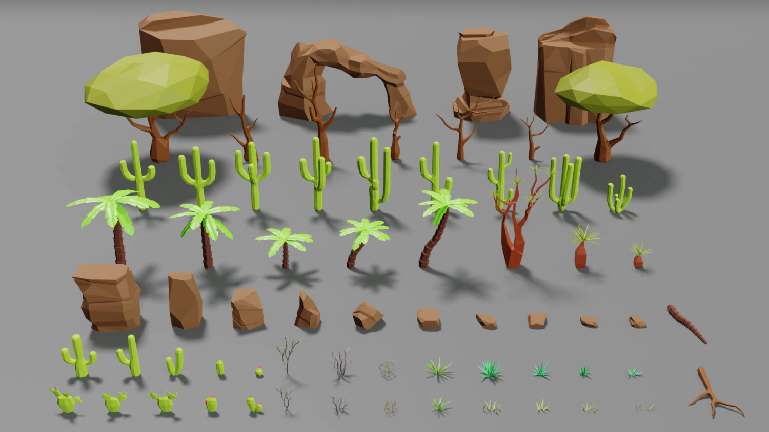 desert pack lowpoly trees palms cactus rock grass low-poly cartoons 3D Model .c4d .max .obj .3ds .fbx .stl .blend