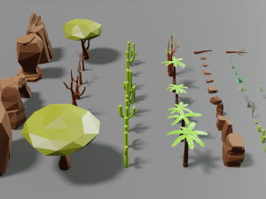 desert pack lowpoly trees palms cactus rock grass low-poly cartoons 3D Model