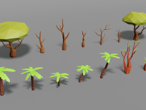 desert pack lowpoly trees palms cactus rock grass low-poly cartoons 3D Model