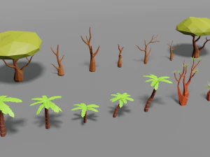 desert pack lowpoly trees palms cactus rock grass low-poly cartoons 3D Model