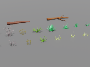 desert pack lowpoly trees palms cactus rock grass low-poly cartoons 3D Model