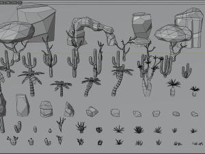 desert pack lowpoly trees palms cactus rock grass low-poly cartoons 3D Model