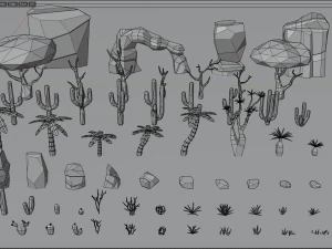 desert pack lowpoly trees palms cactus rock grass low-poly cartoons 3D Model
