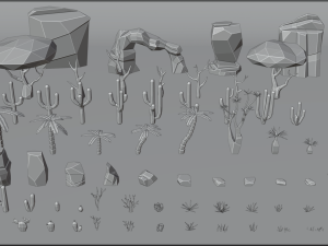 desert pack lowpoly trees palms cactus rock grass low-poly cartoons 3D Model