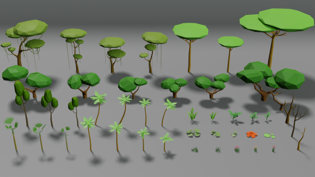 tropic trees plants flowers grass palms lowpoly pack low-poly 3D Modell .c4d .max .obj .3ds .fbx .stl .blend