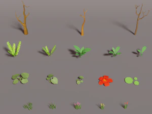 tropic trees plants flowers grass palms lowpoly pack low-poly 3D Model