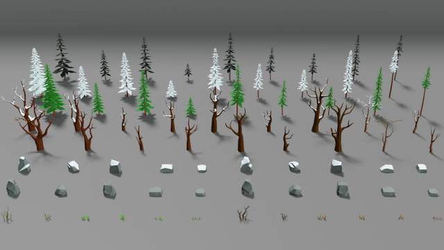 winter forest pack trees rock grass lowpoly low-poly 3D 모델 .c4d .max .obj .3ds .fbx .stl .blend 