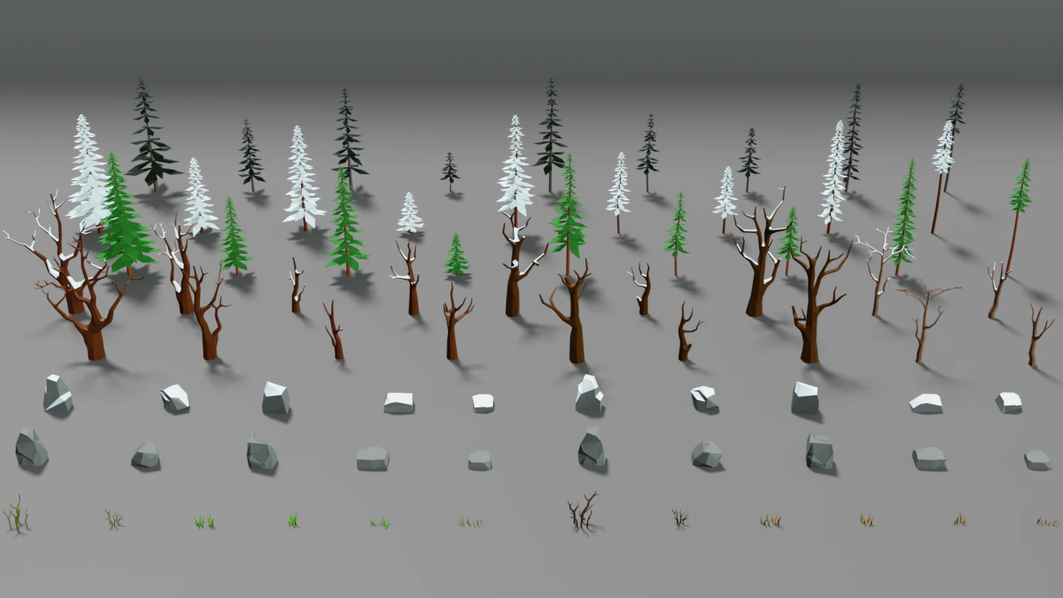 winter forest pack trees rock grass lowpoly low-poly 3D Model .c4d .max .obj .3ds .fbx .stl .blend 
