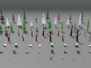 winter forest pack trees rock grass lowpoly low-poly 3D Model