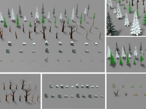 winter forest pack trees rock grass lowpoly low-poly 3D Model
