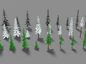 winter forest pack trees rock grass lowpoly low-poly 3D Model
