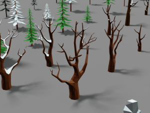 winter forest pack trees rock grass lowpoly low-poly 3D 모델