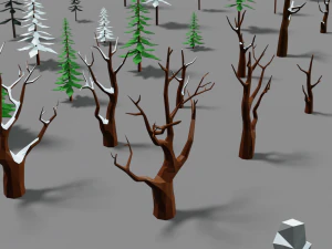 winter forest pack trees rock grass lowpoly low-poly 3D Model