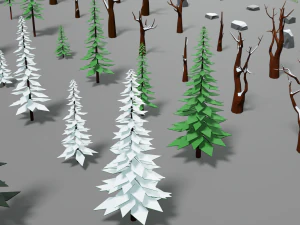 winter forest pack trees rock grass lowpoly low-poly 3D Model