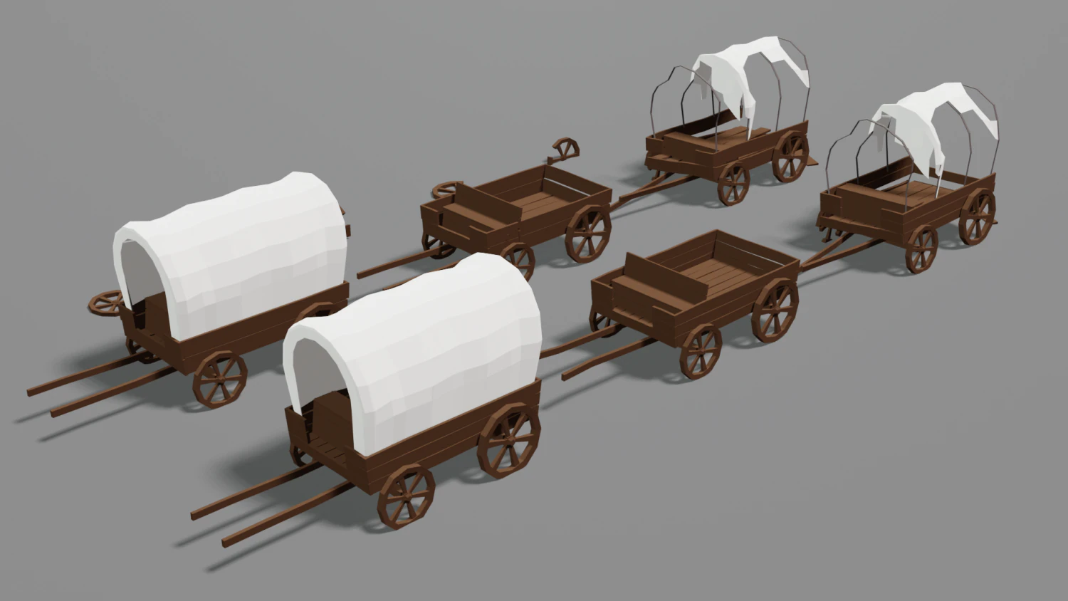 wagon and wheels lowpoly pack low-poly 3D Model .c4d .max .obj .3ds .fbx .stl .blend 