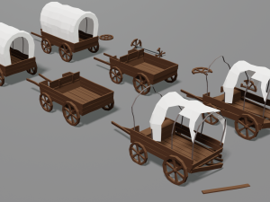wagon and wheels lowpoly pack low-poly 3Dモデル