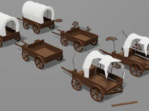 wagon and wheels lowpoly pack low-poly 3D Model