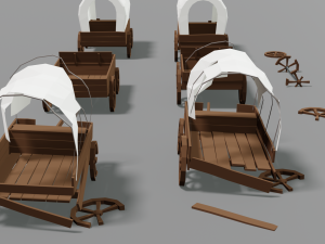 wagon and wheels lowpoly pack low-poly 3Dモデル