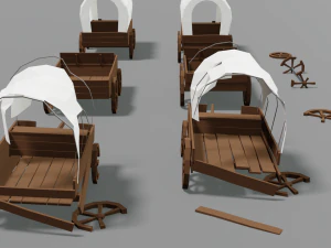 wagon and wheels lowpoly pack low-poly 3D Model