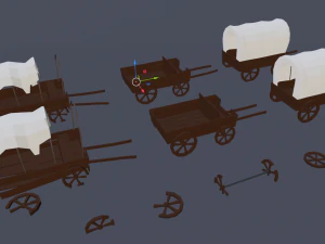 wagon and wheels lowpoly pack low-poly 3D Model