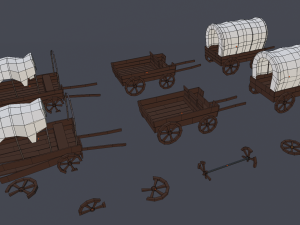 wagon and wheels lowpoly pack low-poly 3Dモデル