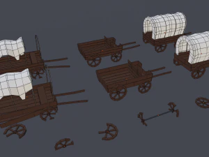wagon and wheels lowpoly pack low-poly 3D Model