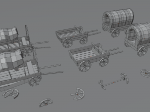 wagon and wheels lowpoly pack low-poly 3Dモデル