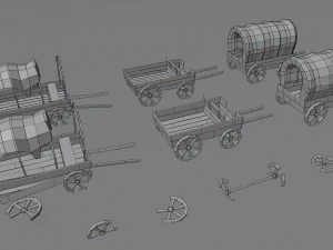 wagon and wheels lowpoly pack low-poly 3D Model