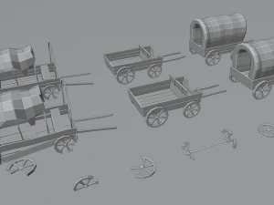 wagon and wheels lowpoly pack low-poly 3D Model