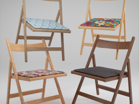 Wood Folding Chair with Cushion 3D Model