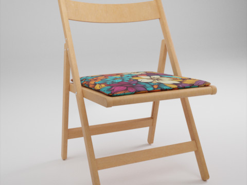 Wood Folding Chair with Cushion 3D Модель