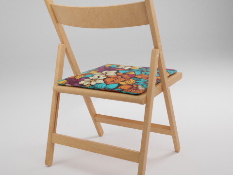 Wood Folding Chair with Cushion 3D Модель