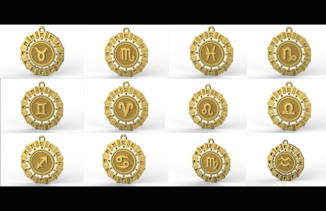 zodiac symbol pendants collection 3Dプリントモデル .c4d .max .obj .3ds .fbx .stl .blend 